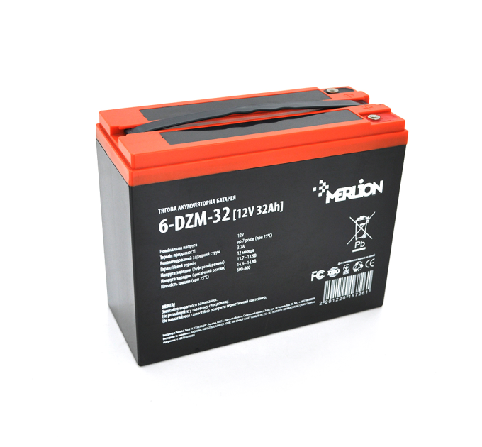 Тягова акумуляторна батарея AGM MERLION 6-DZM-32, 12V 32Ah M5 (218x95x175мм), 9,5 кг. Q2