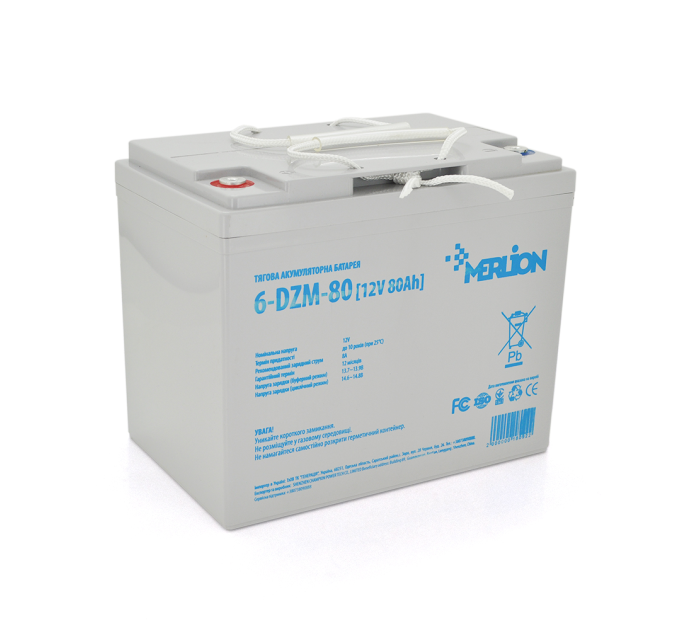 Тягова акумуляторна батарея AGM MERLION 6-DZM-80, 12V 80Ah ( 265 x 168 x 215) Q1