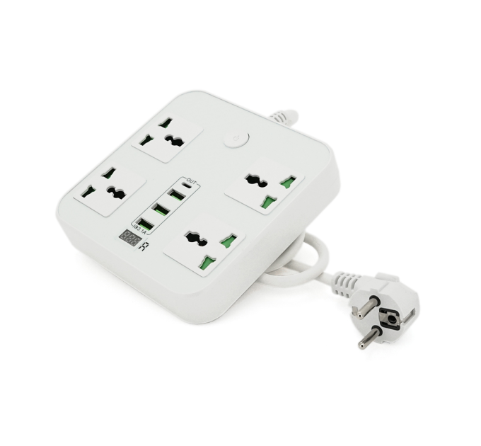 Мережевий фільтр ТВ-Т90, 4 розетки + 3 USB, 2 м, перетин 3х0, 75мм, 3000W, White, Box