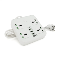 Мережевий фільтр ТВ-Т90, 4 розетки + 3 USB, 2 м, перетин 3х0, 75мм, 3000W, White, Box