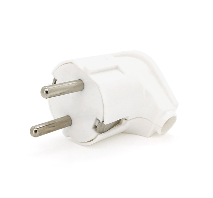 Вилка з заземленням кутова, 16A 250V A105, White, Q24