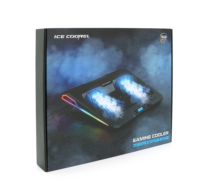 Підставка під ноутбук IceCoorel A3, 10-15.6", 2*60мм 2800±10% RPM, корпус пластик, 2xUSB2.0 + LCD + speed controllers, 400x350x45mm, Black, Box, Q10