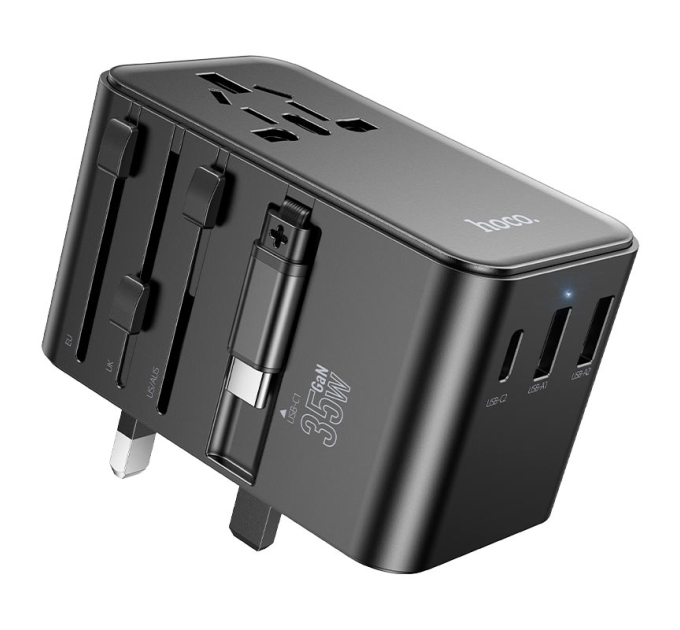 Мережевий фільтр HOCO AC18A на 1 розетку + 2 USB + USB-C, 35W, кабель 1,5 м, 220В, Black, Box