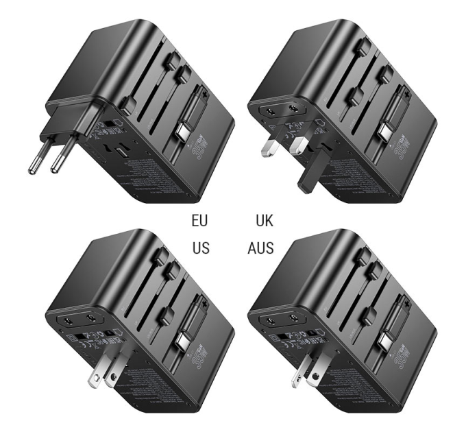 Мережевий фільтр HOCO AC18A на 1 розетку + 2 USB + USB-C, 35W, кабель 1,5 м, 220В, Black, Box