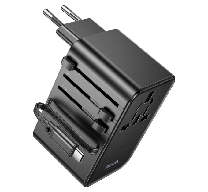 Мережевий фільтр HOCO AC18A на 1 розетку + 2 USB + USB-C, 35W, кабель 1,5 м, 220В, Black, Box