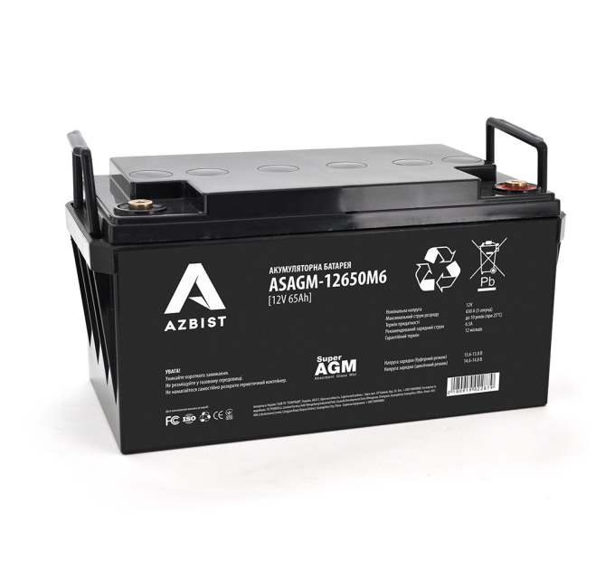Акумулятор AZBIST Super AGM ASAGM-12650M6, Black Case, 12V 65.0Ah (348 х 168 х 178) Q1 / 48