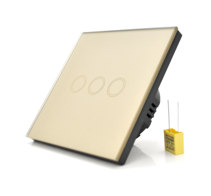 Сенсорний вимикач AOYAN, триканальний, Gold, 86х86х35мм