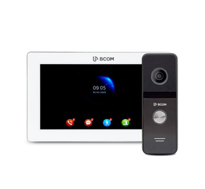Комплект відеодомофон+відеопанель BCOM BD-770FHD White Kit ( 7" IPS домофон з пам'яттю, запис руху, Full HD панель виклику 120 ° )
