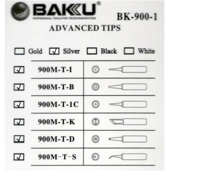 Жало для паяльника BAKKU BK-900M-T-D,silver, 4*6,3mm, мідь, гальванічне покриття, висока теплопровідність, швидке нагрівання, середній конус