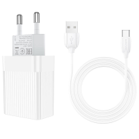 Набір BOROFONE BA47A СЗУ 1xUSB+ кабель Type-C / USB, 3A, 1м, White, Blister