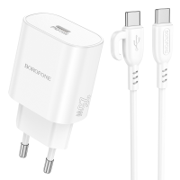 Набір BOROFONE BA82A СЗУ USB-C+ кабель Type-C, PD25W, 1м, White, Box