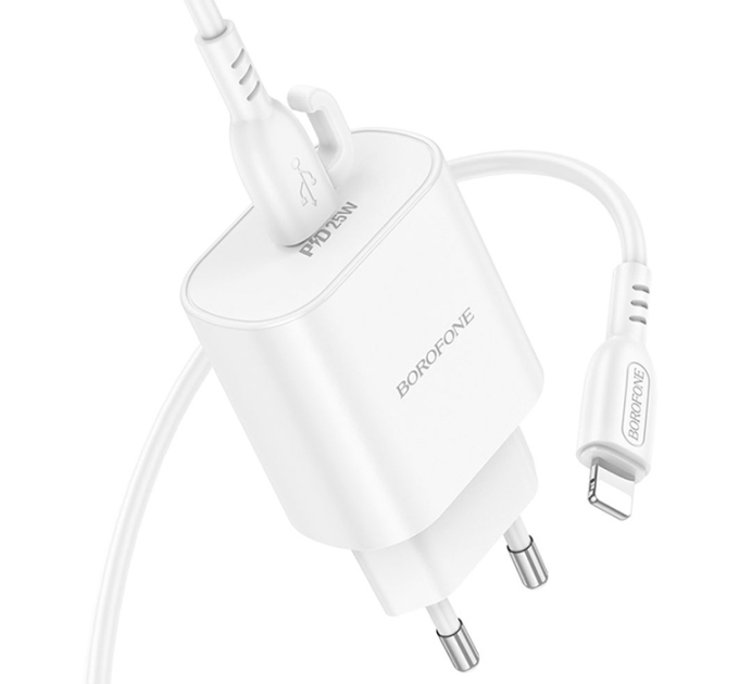 Набір СЗУ BOROFONE BA82A + Lighting кабель, PD25W, USB-C, кабель 1м, White, Box