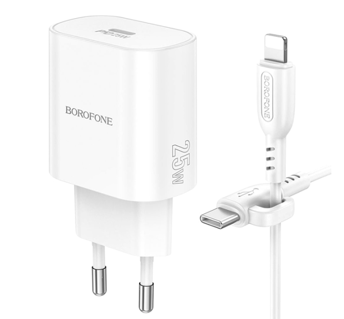 Набір СЗУ BOROFONE BA82A + Lighting кабель, PD25W, USB-C, кабель 1м, White, Box