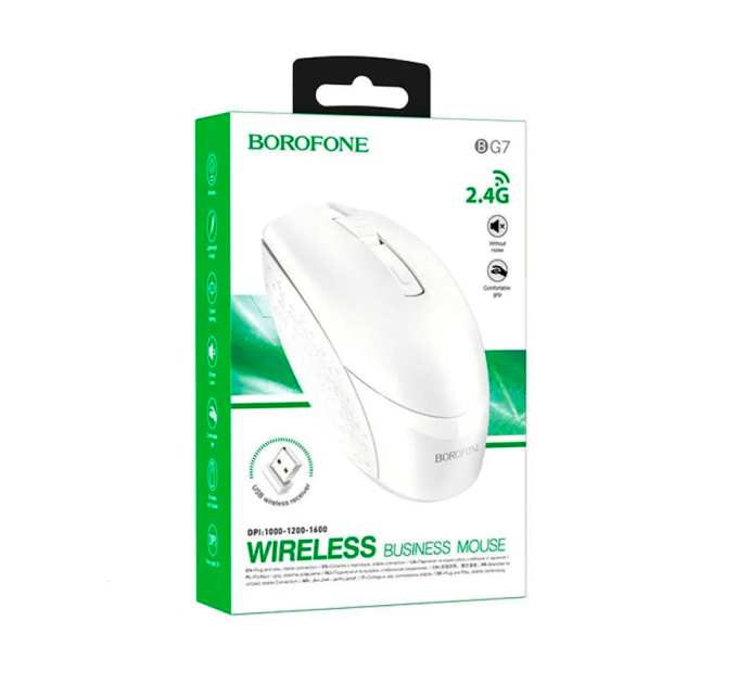 Миша бездротова BOROFONE BG7, 1600DPI, White, 2.4GHZ, Box