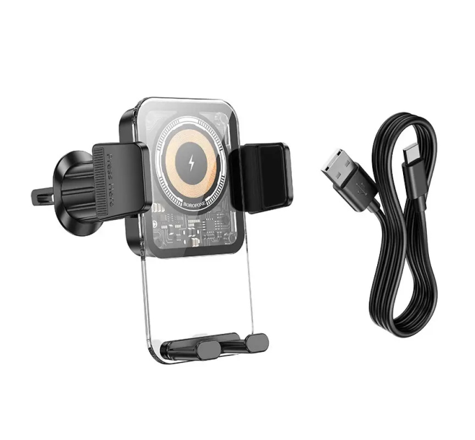 Автотримач BOROFONE BH209+ Wireless Charging 15W, кріплення на решітку, клямка 50-90мм, Black, Box
