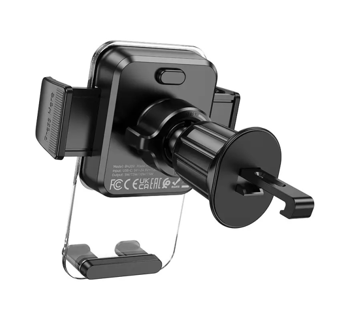 Автотримач BOROFONE BH209+ Wireless Charging 15W, кріплення на решітку, клямка 50-90мм, Black, Box