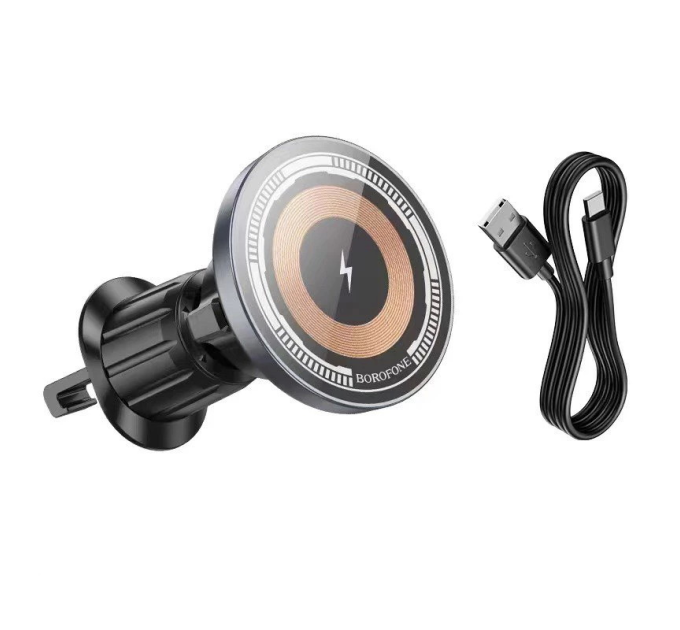 Автотримач BOROFONE BH211+ Wireless Charging 15W, кріплення на решітку, магніт, Black, Box