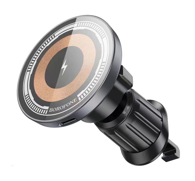 Автотримач BOROFONE BH211+ Wireless Charging 15W, кріплення на решітку, магніт, Black, Box