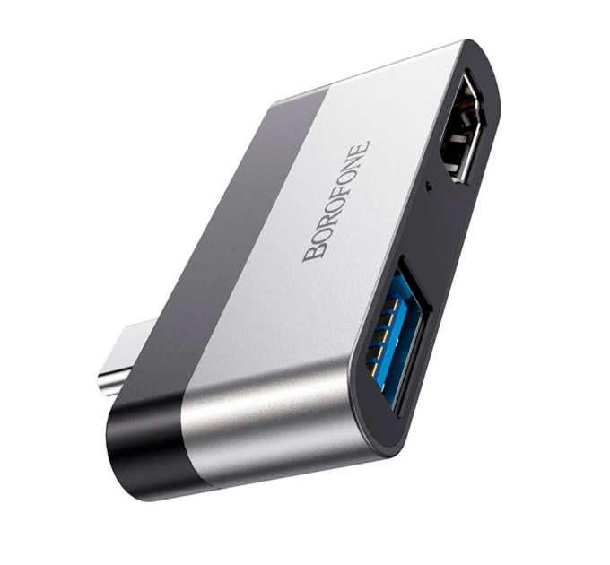 Перехідник BOROFONE DH2 Type-C(Male) - USB3.0+2*HDMI, Black, Box