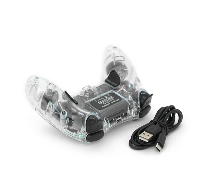 Геймпад Brazzers BR-P05 беспроводной для PS4 / PC / IOS / Android DUAL Motor Vibration, BT4.0, AUX, LED light bar, Transparent, 3.7V, 600mAh, Blister-box