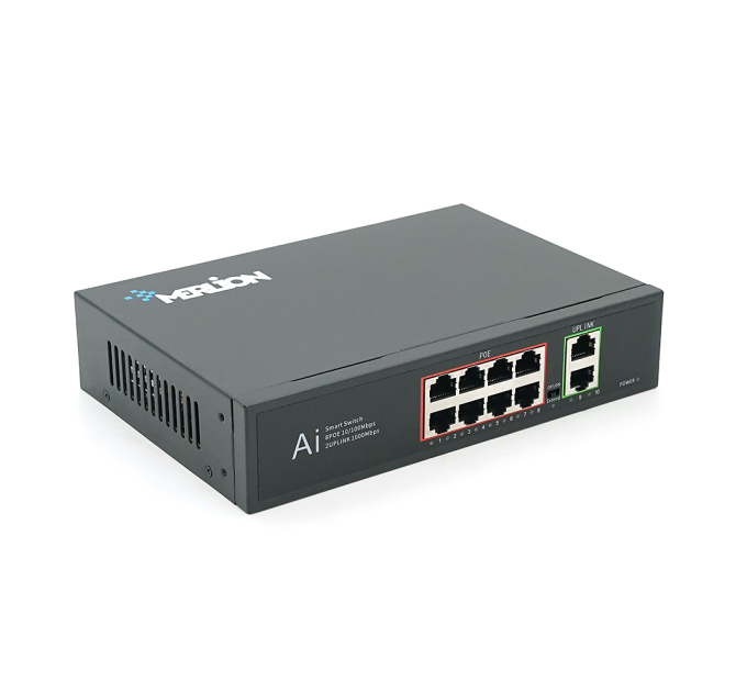 POE комутатор Merlion 8 POE 10 / 100 + 2 RJ45 10 / 100 / 1000 + вбудований блок живлення 52V 2.3A