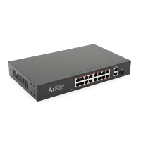 POE комутатор Merlion 16 POE 10 / 100 + 1 Single Fiber Tx 1310nm 20km + 2 RJ45 10 / 100 / 1000+ вбудований блок живлення 52V 4.8A