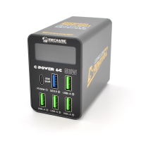 Зарядна станція з цифровою індикацією MECHANIC C-Power 6C, 4*USB-A, 1*QC3.0-5В3А,9В2A,12В1.5А, 1*PD3.1-5В3А,9В2.22A,12В1.67А, 220В / 50Вт.150*100*50мм