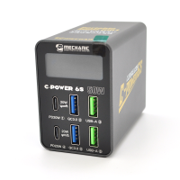 Зарядна станція з цифровою індикацією MECHANIC C-Power 6S, 2*USB-A, 2*QC3.0-5В3А,9В2A,12В1.5А, 2*PD3.1-5В3А,9В2.22A,12В1.67А, 220V / 50W.150*100*50mm