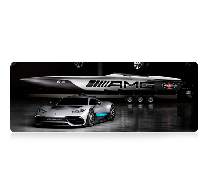 Килимок 300*700 тканинний Mercedes-AMG з боковою прошивкою, товщина 2 мм, Gray, Пакет
