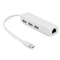 Контроллер Type-C to Ethernet Мережеий адаптер 10 / 100Mbps з проводом + 3 порти USB3.0, White, Blister-Box