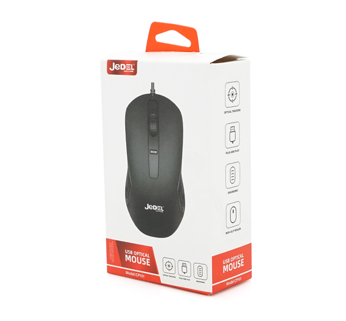 Миша провідна JEDEL CP101, 800 / 1200 / 1600DPI, кабель 1,35 м. 125x66x35 мм. 97 гр. Black. Box