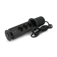 Мережевий фільтр вбудований в столешнішцу, 3 Розетки + 2 USB, перетин 3х0,75мм, 16А, 250V, 2 м, Black, круглий, діаметр 80мм, Box