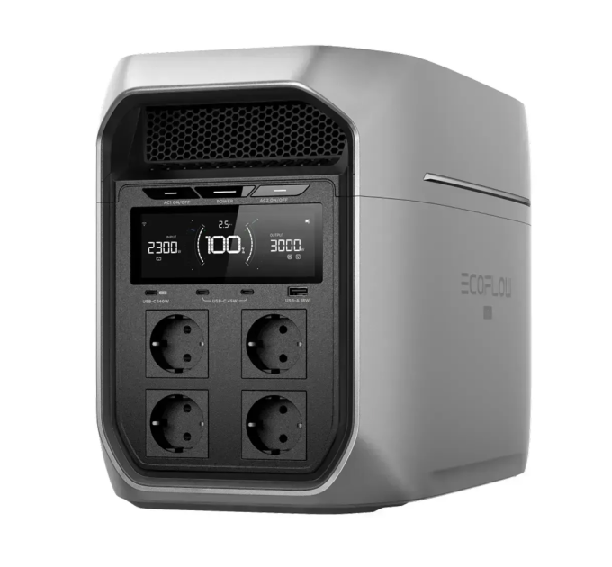 Портативная зарядная станция EcoFlow DELTA 3 Max Plus (LiFePO4 2048 Вт·ч), 4000 циклов, мощность 3000 Вт (пиковая 6000 Вт), MPPT 500W, Wi-Fi, Bluetooth, USB Type-C 1*140W 2*45W, USB Type A 18W, XT60, Розетка 230V*4, Anderson port, XT150, IP20, 494*305*242