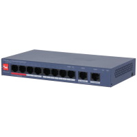 8-портовий керований PoE комутатор DH-CS4010-8ET2GT-110 з 8 портами POE 100Мбіт + 2 порти UP-Link 1000Мбіт, 185x104x27 мм