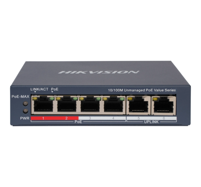 6-портовий некерований POE комутатор Hikvision DS-3E0106P-E / M(B) , 4 POE×100 Мбіт / с + 2 RJ45×100 Мбіт / с