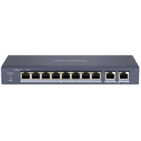 10-портовий некерований POE комутатор Hikvision DS-3E0310P-E / M(B), 8x(100Мбіт / с)PoE + 2x(1000Мбіт / с), 218×28×109 мм