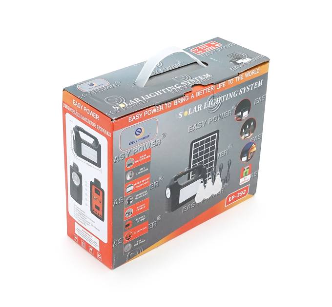 Переносний ліхтар EP-392 + Solar, Функції: PowerBank, АКБ 6V / 4000mAh, 3 виносні лампочки 3W, 175х65х125мм, Black, Box