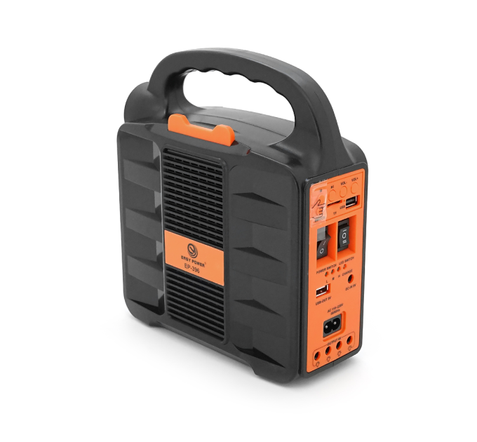 Переносний ліхтар EP-396 + Solar, Функції: PowerBank, FM радіо, USB / TF, Bluetooth, АКБ 6V / 4A, 3 виносні лампочки 3W, 185х82х209мм, Black, Box