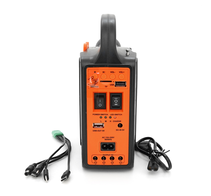 Переносний ліхтар EP-396 + Solar, Функції: PowerBank, FM радіо, USB / TF, Bluetooth, АКБ 6V / 4A, 3 виносні лампочки 3W, 185х82х209мм, Black, Box