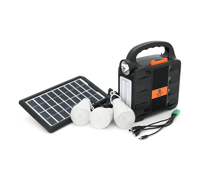 Переносний ліхтар EP-396 + Solar, Функції: PowerBank, FM радіо, USB / TF, Bluetooth, АКБ 6V / 4A, 3 виносні лампочки 3W, 185х82х209мм, Black, Box