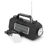 Переносний ліхтар EP-519 + Solar, Функції: PowerBank, FM радіо, USB / TF, Bluetooth, АКБ 1800mAh, 1 виносна лампочка 1W, 244x193x50мм, Black, Box