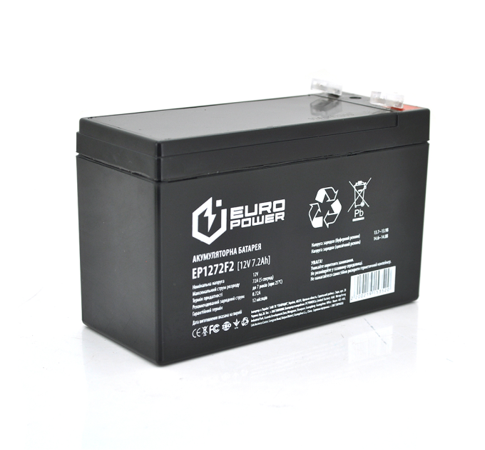 Акумуляторна батарея EUROPOWER AGM EP12-7.2F2 12 V 7,2 Ah ( 150 x 65 x 95 (100) ) Black Q10
