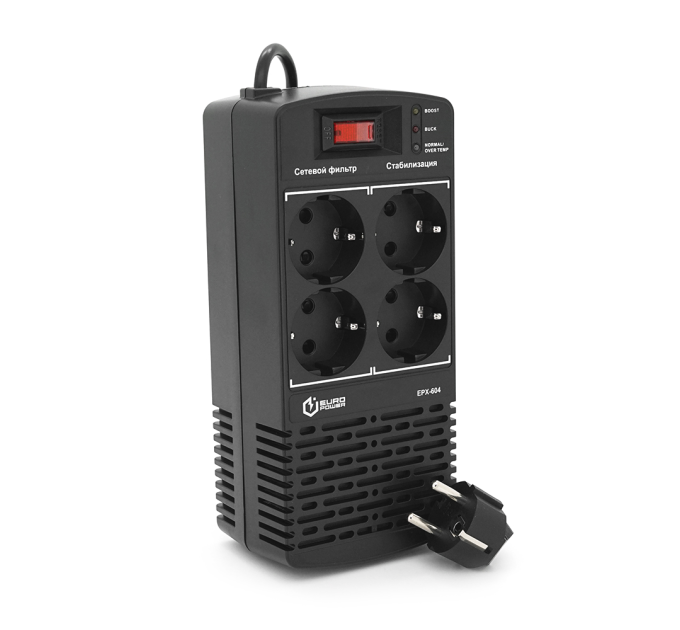 Стабілізатор напруги релейний Europower EPX-604 600VA 300W, input:184~276V, output:220V±10%, 4 SHUKO, Q12