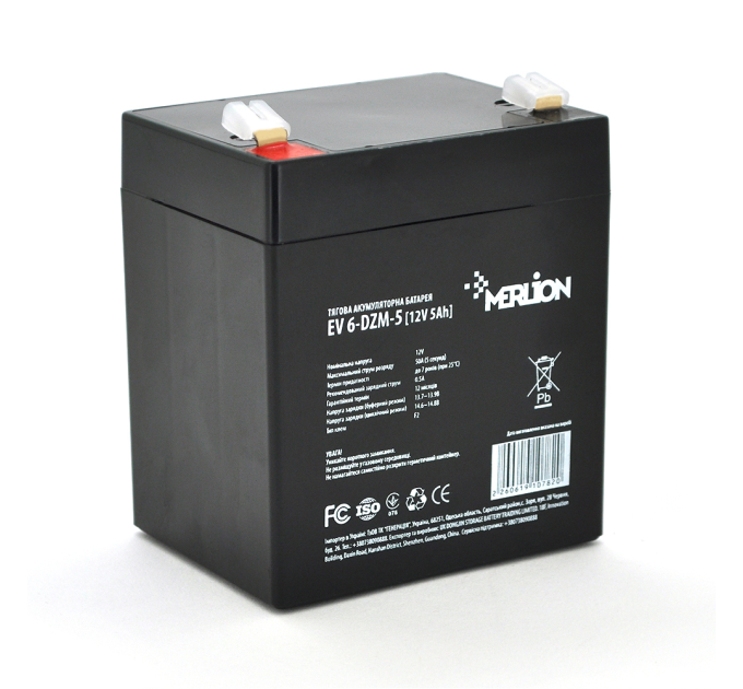 Тягова акумуляторна батарея Merlion EV 6-DZM-5, 12V 5Ah F2 (90*70*101), Q10