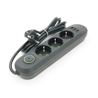 Мережевий фільтр F03U, 3 розетки EU + 3 USB, 1.5 м, перетин 3х0, 75мм, 2500W, Black, Bag