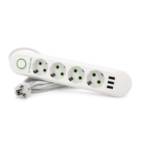 Мережевий фільтр F04U, 4 розетки EU + 3 USB, 1.5 м, перетин 3х0, 75мм, 2500W, White, Box