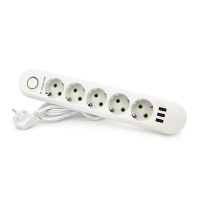 Мережевий фільтр F05U, 5 розеток EU + 3 USB, 1.5 м, перетин 3х0, 75мм, 2500W, White, Box