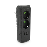 Розетка трійник із заземленням F102-Black, 2 розетки+3USB(1А), 2500W, 10A, 110-250V~Max, Blister