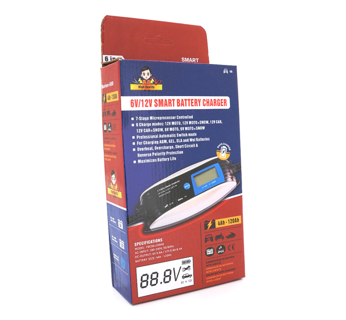 Автоматичне ЗУ для акумулятора Foxsur FBC061200840 6 / 12V,100-240V,4A, LCD, клемми (AGM / GEL / Lead)