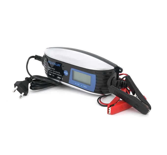 Автоматичне ЗУ для акумулятора Foxsur FBC061200840 6 / 12V,100-240V,4A, LCD, клемми (AGM / GEL / Lead)